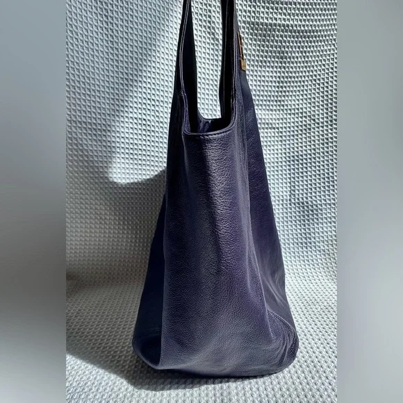 Halston Heritage Leather Tote XL oversized Bag eggplant purple slouchy hobo - Picture 12 of 12
